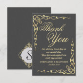 Carte De Remerciements Feuilles de vigne élégantes dorées sur fond noir (Devant / Derrière)