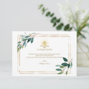 Carte De Remerciements Feuilles d'eucalyptus Or Première Communion 