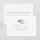 Carte De Remerciements Feuilles dorées de verdure bleu poussiéreux Petit (Devant / Derrière)