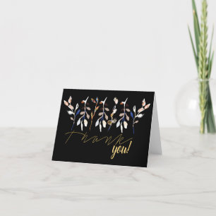 Carte De Remerciements Feuilles Et Berries Black Elegant Aquarelle Floral