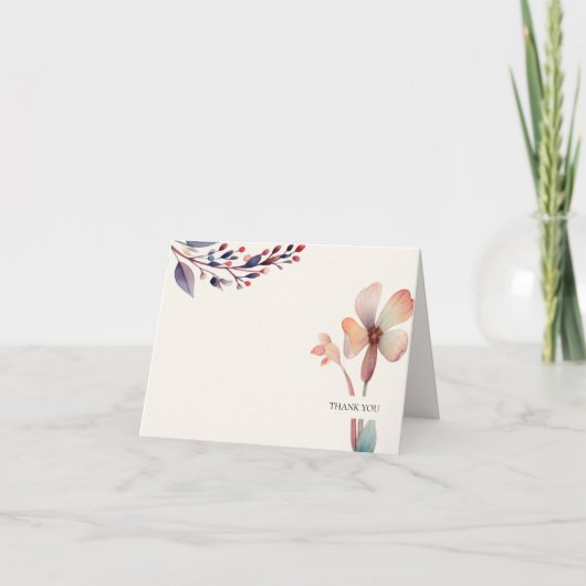 Carte De Remerciements Feuilles Florales Classiques Aquarelle Bleue (Devant)