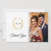 Carte De Remerciements Feuilles ovales noir blanc mariage photo QR Code (Devant)