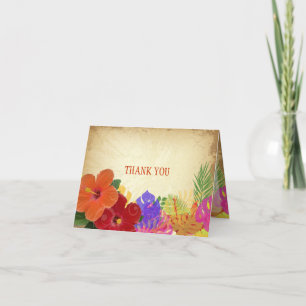 Carte De Remerciements feuilles PixDezines rouge+orange hibiscus+monstera