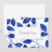 Carte De Remerciements Feuilles Royal Blue Watercolor (Devant / Derrière)