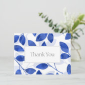 Carte De Remerciements Feuilles Royal Blue Watercolor (Debout devant)