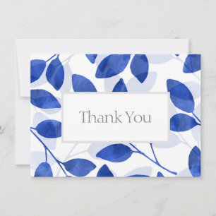 Carte De Remerciements Feuilles Royal Blue Watercolor