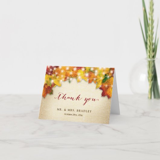 Carte De Remerciements Feuilles Rustiques De Chute Éclairage De Chaîne Bu (Devant)