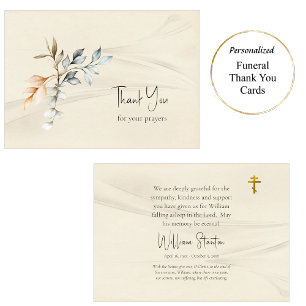 Carte De Remerciements Feuilles rustiques simples parchemin funérailles o