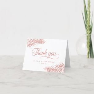 Carte De Remerciements Feuilles Tropicales Rose Gold Mariage Élégant