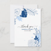 Carte De Remerciements Feuilles Tropicaux Blancs Et Bleus (Devant)