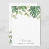 Carte De Remerciements Feuilles tropicaux | Vert et blanc (Devant / Derrière)