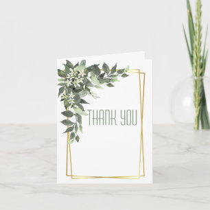 Carte De Remerciements Feuilles verts poussiéreux avec fleurs blanches