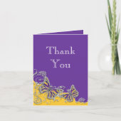 Carte De Remerciements Fiançailles jaune pourpre de mariage de papillon (Devant)