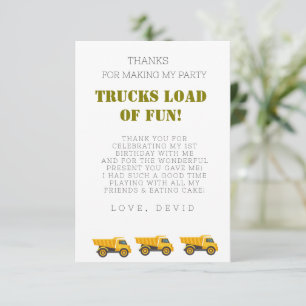 Carte De Remerciements Fiche d'anniversaire du camion de construction