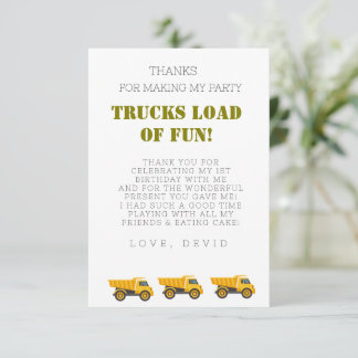 Carte De Remerciements Fiche d'anniversaire du camion de construction
