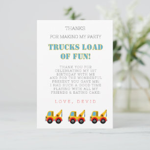 Carte De Remerciements Fiche d'anniversaire du camion de construction