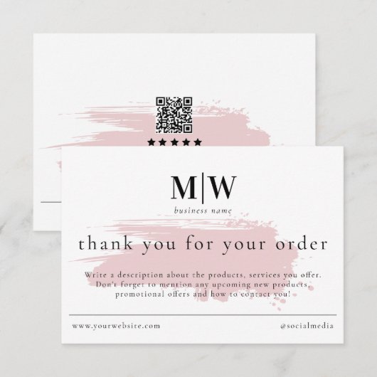Carte De Remerciements Fiche d'information sur le monogramme rose pour l' (Devant / Derrière)