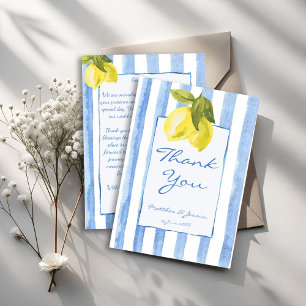 Carte De Remerciements Fil à la main bleu rayures citrons italien mariage