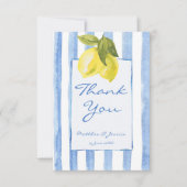 Carte De Remerciements Fil à la main bleu rayures citrons italien mariage (Devant)