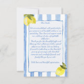Carte De Remerciements Fil à la main bleu rayures citrons italien mariage (Dos)