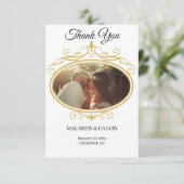 Carte De Remerciements Filigrane élégant or sur fond blanc, Mariage (Debout devant)