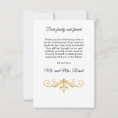 Carte De Remerciements Filigrane élégant or sur fond blanc, Mariage (Dos)