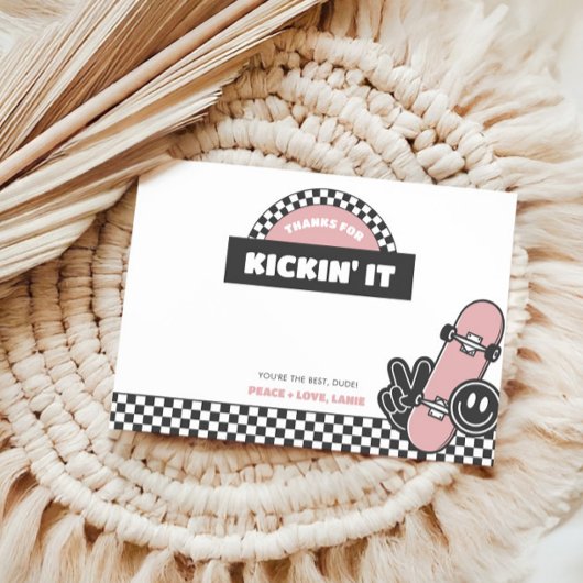 Carte De Remerciements Fille à carreaux skateboard groovy rad anniversair