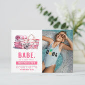 Carte De Remerciements Fille anniversaire BABE Rose Fête au bord de la pi (Debout devant)