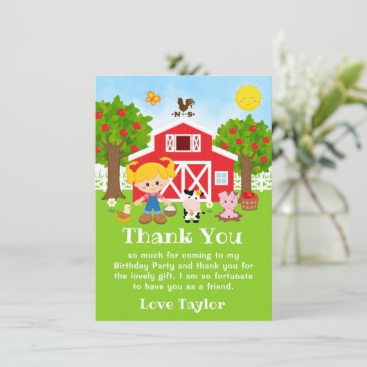 Carte De Remerciements Fille aux cheveux blonds pour anniversaire à la fe (Debout devant)