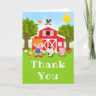 Carte De Remerciements Fille aux cheveux rouges anniversaire rouge ferme