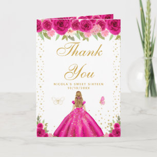 Carte De Remerciements Fille Blonde aux Fleurs Rose Chaud pour Sweet Sixt