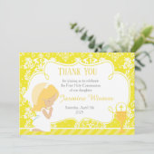 Carte De Remerciements Fille blonde Première communion Damas (Debout devant)
