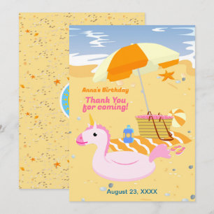 Carte De Remerciements Fille bodyboard amusement fête d'anniversaire plag