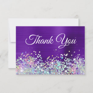 Carte De Remerciements Fille brillant violet indigo paillettes holographi