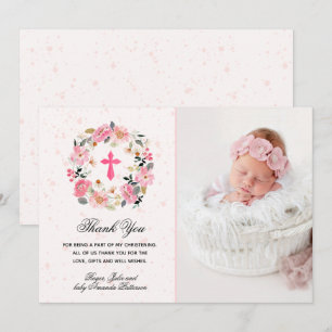 Carte De Remerciements Fille Christening Aquarelle rose Floral