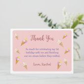 Carte De Remerciements Fille d'anniversaire avec un cône de glace rose mi (Debout devant)