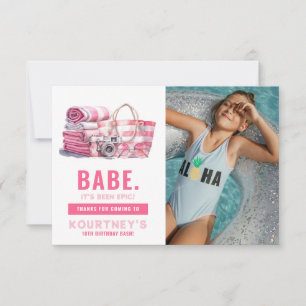Carte De Remerciements Fille d'anniversaire BABE Pink Pool Party