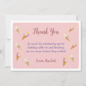 Carte De Remerciements Fille d'anniversaire de fête cône de glace mignon (Devant)