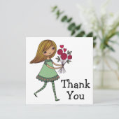 Carte De Remerciements Fille De Caricature Whimsical Avec Un Groupe De Ro (Debout devant)