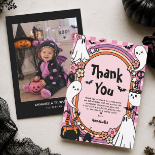 Carte De Remerciements Fille de fête d'anniversaire d'Halloween avec phot