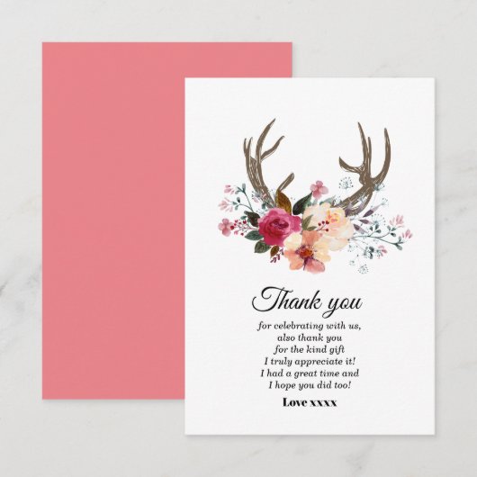 Carte De Remerciements fille de fleurs boho antler (Devant / Derrière)