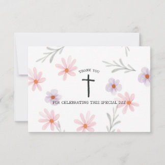 Carte De Remerciements Fille de la première communion florale