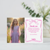 Carte De Remerciements Fille de photo rose d'anniversaire arc blanc (Debout devant)