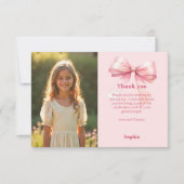 Carte De Remerciements Fille de photo rose d'anniversaire avec un nœud (Devant)