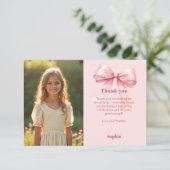 Carte De Remerciements Fille de photo rose d'anniversaire avec un nœud (Debout devant)
