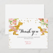 Carte de remerciements fille Dino or rose (Devant / Derrière)