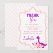 Carte De Remerciements Fille Dinosaur rose Anniversaire (Devant / Derrière)