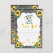 Carte de remerciements Fille Eléphant Douche, Fleu (Devant / Derrière)