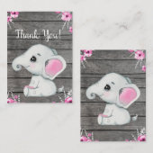 Carte de remerciements fille éléphant douche rusti (Devant / Derrière)