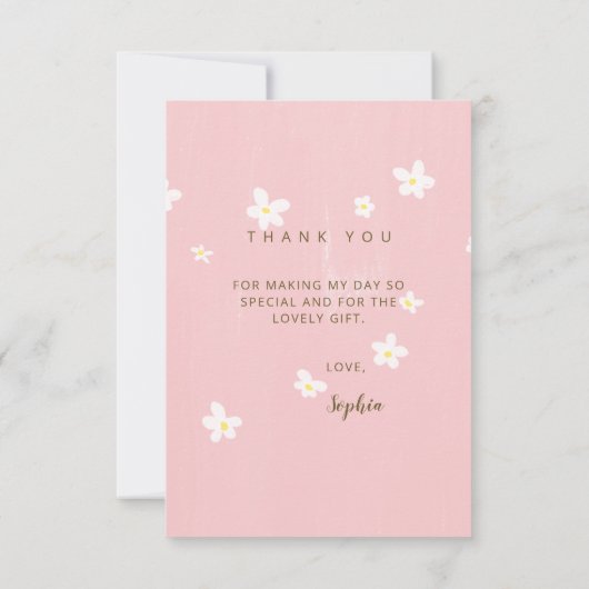 Carte De Remerciements Fille Fille rose mignonne Calligraphie Printemps F (Dos)